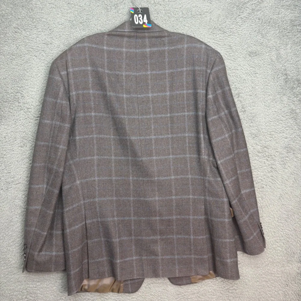 Lauren Ralph Lauren Blazer Mens 42R Brown Blue Windowpane Plaid 100% Wool Jacket